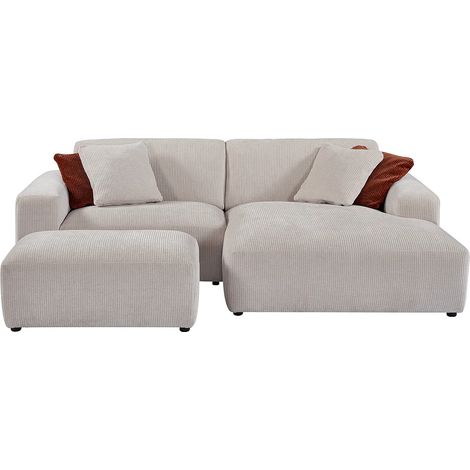 Canapé d'angle droit et pouf en velours côtelé beige TIRONO de Maison Céphy (1/5)