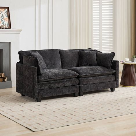 Sofá recto de 2 plazas 198x75x84 cm en tela chenilla negra modular FloraGrace (1/5)
