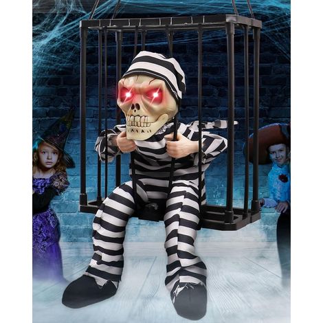 Décorations d'Halloween animées et hurlantes à suspendre, pour l'intérieur et l'extérieur squelette à détecteur de mouvement pour Halloween accessoires fantômes pour Halloween… (1/5)