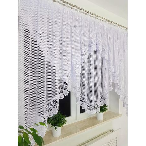 Cortina confeccionada en marquesina con círculos y encaje guipur decorativo - blanca (1/5)