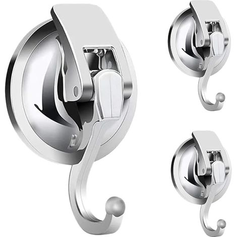 Saugnapf Haken Extra Stark Vakuum, 3 St체ck Saughaken Silber Saugnapfhaken Ohne Bohren Handtuchhaken Saugn채pfe Haken Wandhaken f체r Badezimmer K체che Bad Dusche T체r Fenster Glas Wand Fliesen - Max 5KG (1/5)
