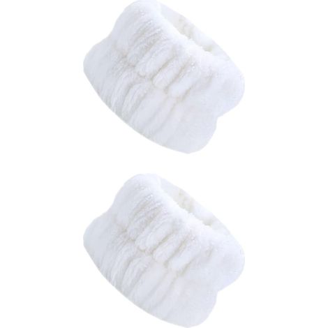 Lntyq 2 Pièces Bracelet de Lavage du Visage, Élastiques Bracelet Eponge Poignet Bandes de Poignet Faciales, blanc, Flanelle, 95cm
