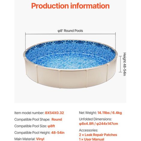 Ducha ovalada para piscina de 3,65 x 7,32 m (12 x 24 pies), revestimiento para piscinas elevadas, pared de 122-137 cm (48-54 pulgadas), vinilo resistente, para piscinas de acero, redonda de 244 x 147