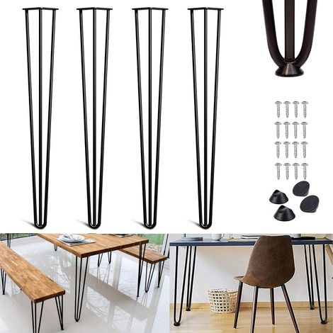 3-Rod Hairpin Legs 86cm/34inch Black Metal Support Desk Table Legs, 4PCS U-Type Chaises Bureau Meuble TV Canapé Placard Meuble De Salle De Bains Pieds De Meubles (1/5)