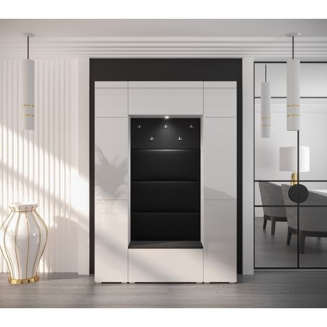 Meuble d'entrée GF85, 157 x 35 x 224 cm, blanc brillant
