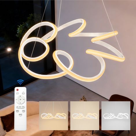 doporro Suspension Lustre avec Télécommande Éclairage Intérieur Plafonnier Hauteur Réglable Salon Salle à Manger Chambre Lampe de Nuit LED Blanc 52×48 CM 67W Alivetta25040 (1/5)