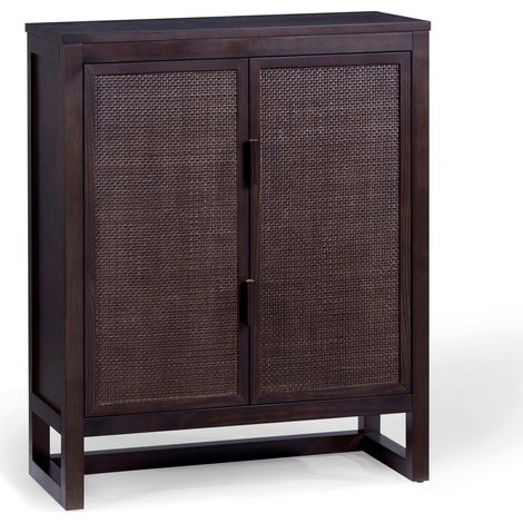 Teamson Home Hatteras Accent Cabinet with Rattan Inlay Doors, Adjustable Shelves and Living Room Storage Furniture, Black Finish (1/5)