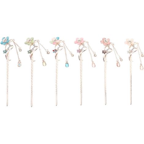 Épingles à cheveux style chinois classique (lot de 6) - Bâtonnets à cheveux vintage à motif floral - Idéaux pour les projets DIY des filles (1/5)