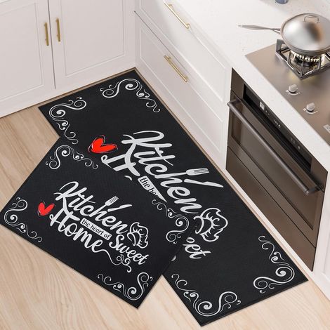 Ensemble de 2 Tapis de Cuisine Anti-Fatigue antidérapants, rembourrés et lavables Confortables pour évier buanderie Chambre, 40x60CM+40x120CM (1/5)