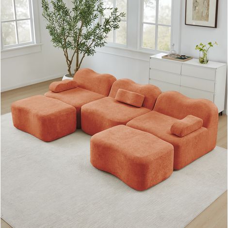Canape d'angle modulaire U en velours orange OKMYHOME (1/5)