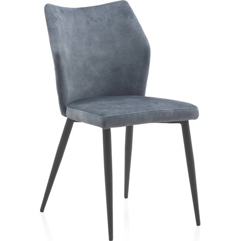 chaise velours bleu assise confortable pieds métal noir design - bleu velours matelassé (1/5)