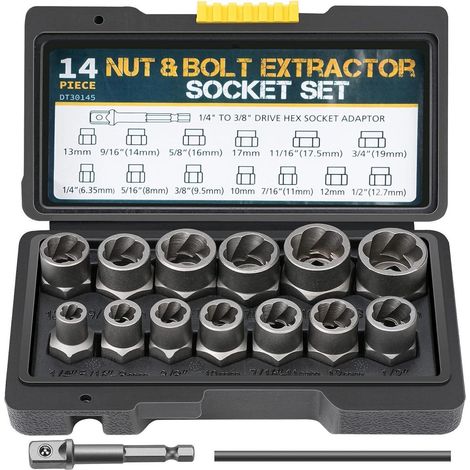 15-teiliger Schraubenausdreher Satz für beschädigte Muttern und Bolzen, Chrom-Molybdän-Stahl, inkl. Box (1/5)