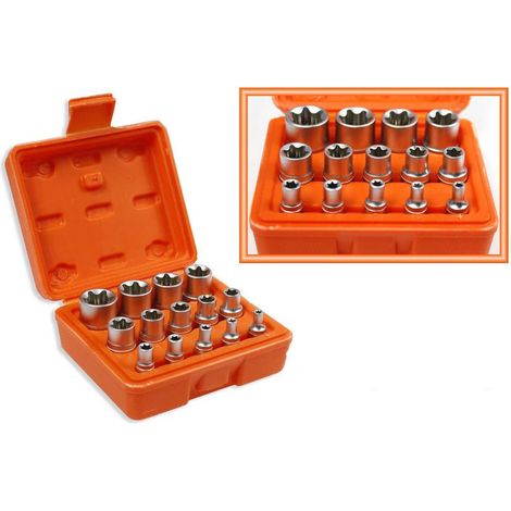 Bussole torx 14 pezzi in cromo vanadio 1/4" 3/8" 1/2" misure da 4 a 24 mm in custodia rigida utensili fai da te (1/3)
