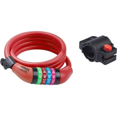 Büchel Serrure à combinaison enfant 4 chiffres Rouge - câble 120 cm Ø10 mm, sans clé (1/2)