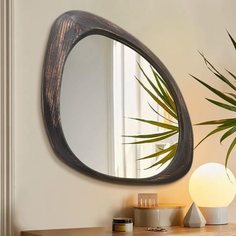 Grand miroir mural avec cadre en bois irrégulier 70 L x 50 W cm Miroir décoratif rétro à suspendre pour salle de bain, chambre à coucher, salon, entrée, décoration d'intérieur (1/5)