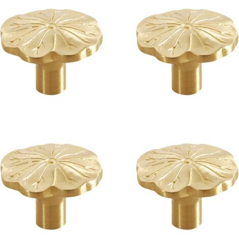 RHG 4 Pièces Poignée de Porte, Bouton de Tiroir en Laiton Massif, Poignée Monotrou en Forme de Feuille de Lotus en Laiton Bouton de Porte Or pour Placard, pour Commode Armoire (23x32mm) (1/5)