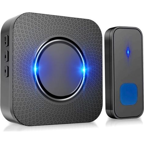 Kabellose Türklingel, 300 m Reichweite, IP55 wasserdicht, Türklingel-Set mit Steckdosenempfängern für Zuhause, 55 Melodien mit 5 Lautstärkestufen, blaue LED (1/4)