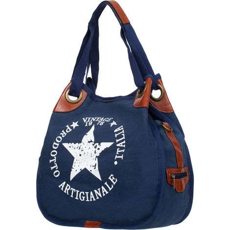 Borsa shopper Vivi Paris in tela con manici e tracolla, blu navy (1/5)