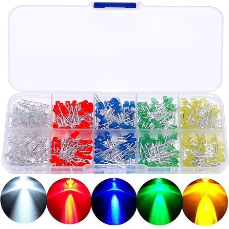 Ampoule à diode électroluminescente LED, lampe ultra-lumineuse, 5 couleurs, 3 mm et 5 mm, diodes électroluminescentes multicolores, assortiment de 200 diodes