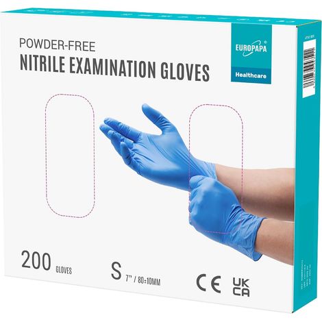 Lot de 200 gants jetables en nitrile non poudrés EN455 EN374 - Sans latex - Tailles S, M, L et XL disponibles (S, Bleu océan) (1/5)