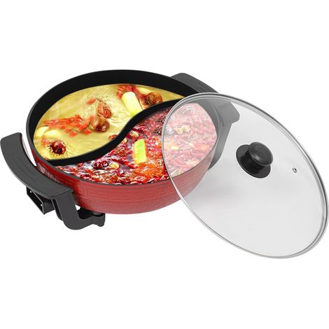 HAUTOUR Hot Pot Chaude Electrique 6 Litres, Mise à Jour - Marmite Séparable Double Face 1360W - Hot Pot Electrique Fondue 3-4 Personnes avec Couvercle, Fondue, Thermostat Réglable (1/5)
