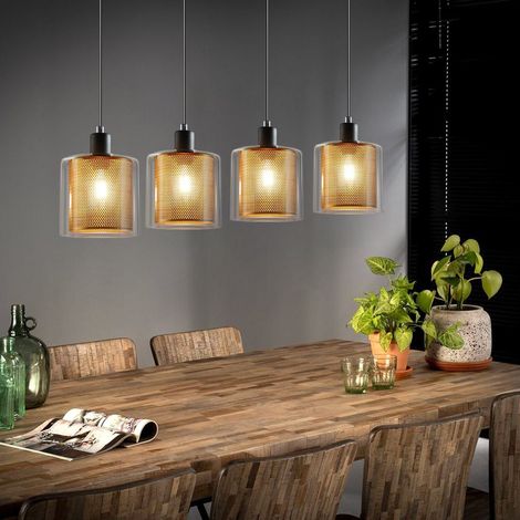 GBLY Pendelleuchte Esstisch Hängelampe Vintage Retro - Schwarzgold Design Hängeleuchte 4 Flammige E14 Esstischlampe aus Glas und Metall Industial Esszimmerlampe Pendellampe Wohnzimmer Arbeitszimmer