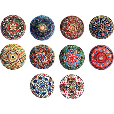 Ensemble de 10 poignées de céramique avec designs floraux vintage, peint à la main. Tireurs à la main pour armoires, tiroirs et confortables. Poignées classiques de 40 mm de diamètre. (1/5)