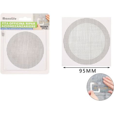TrAdE Shop Traesio - Set 2 Toppe Adesive A Rete Grigia Per Riparazione Fori Strappi Zanzariere Da 95mm 622151 - (1/3)