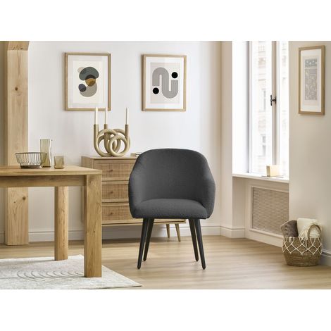 BOBOCHIC - Chaise SOPHIE tissu bouclette et pieds scandinaves noirs Gris foncé (1/5)