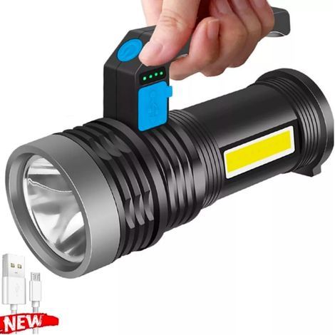 Linterna recargable potente, 4 modos, resistente al agua, luz de trabajo portátil para acampar, hacer senderismo, pescar y emergencias. (1/5)