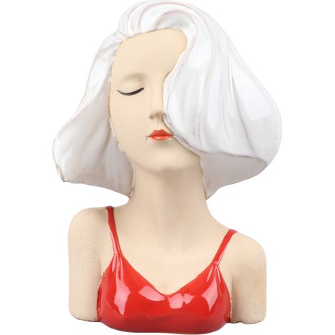 Vase en céramique blanche représentant un visage de fille, sculpture décorative moderne, idéal pour le salon, la chambre ou le bureau. (1/5)