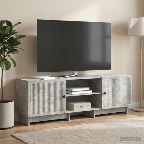 Meuble TV vintage gris béton en bois d’ingénierie avec rangement 150 x 31 x 50 cm - PANGIVO (1/5)