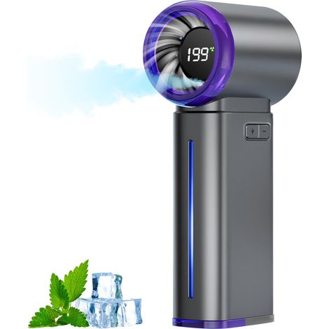 Ventilateur de Poche Turbo Portable avec 199 Niveaux & Fonction nano-pulvérisation, Batterie 3500mAh - Ventilateur haute vitesse compact pour extérieur/voyage/bureau - Coffret cadeau gris (1/5)