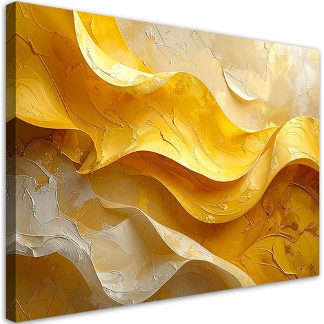 Quadro su tela, Onde astratte linee effetto profondità giallo, 60x40 (1/5)