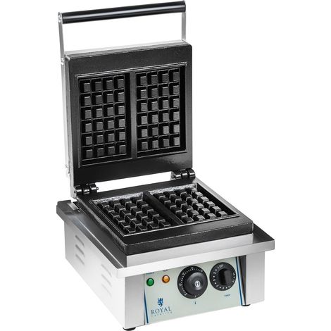 Helloshop26 – Gaufrier professionnel carré 2000W – Acier inoxydable et fonte – Cuit 2 gaufres belges 10x17cm – Temps de chauffage rapide
