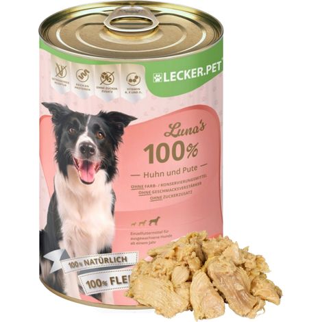 12 x 400 g de nourriture humide pour chiens Lecker.Pet® Luna's 100 % poulet et dinde (1/5)