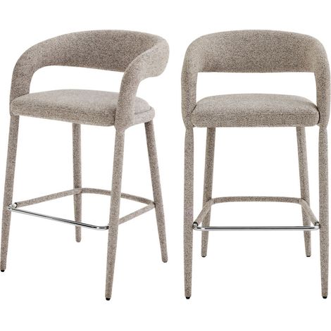 Lot de 2 chaises de bar en tissu H75cm - Marron chiné - Romy (1/5)