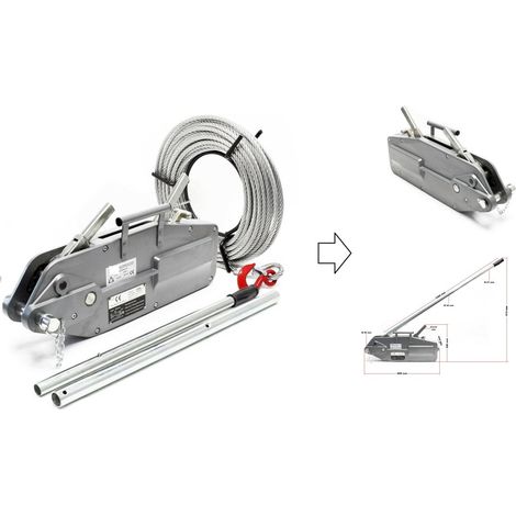Palan à câble manuel 3200 kg – Câble de 20 m x 16 mm – Crochet de sécurité – Goupille de cisaillement pour protection contre surcharges