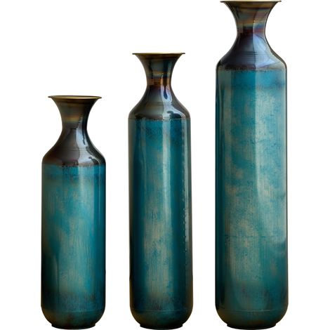 Vase décoratif en métal bleu-vert, 3 tailles, effet patiné pour salon, entrée et jardin FloraGrace (1/5)