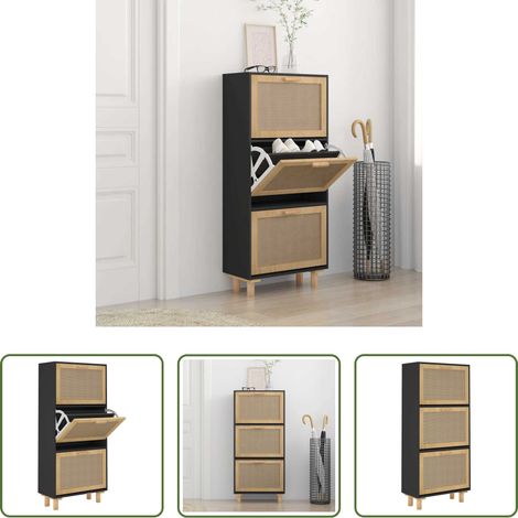 vidaXL Rattanschrank - Schuhschrank Schwarz 52x25x115 cm Holzwerkstoff & Rattan Natur (1/5)