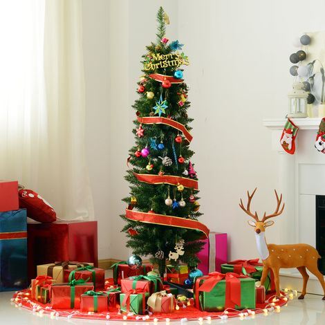 Albero di Natale artificiale stretto, 150 cm, con 294 rami e base rimovibile, facile da montare, colore verde.
