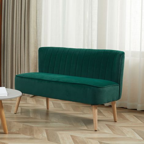 Sofa Retrodesign canapé 2 places - vert foncé - pieds en bois - 117 cm x 56,5 cm x 77 cm - Qualité (1/5)