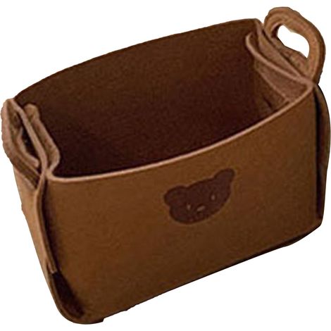 Panier en feutre avec poignée, pliable, pour le linge, les goûters, les jouets, les vêtements, pour le bureau, motif ours, rouge-brun (1/5)
