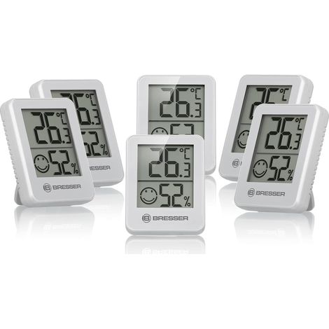 BRESSER Termometro igrometro Temeo Hygro Indicator, set da 6 pezzi, da posizionare o da montare a parete con indicatore di temperatura ambiente, bianco (1/4)