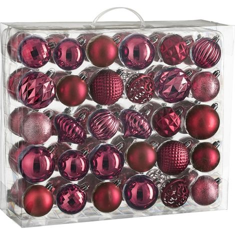 Lot de 60 boules de Noël incassables fuchsia Ø 7 cm en polystyrène recyclé pour sapin - PANGIVO (1/3)