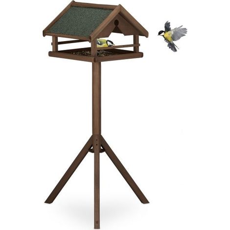 Mesa para pájaros marrón en poste (1/5)