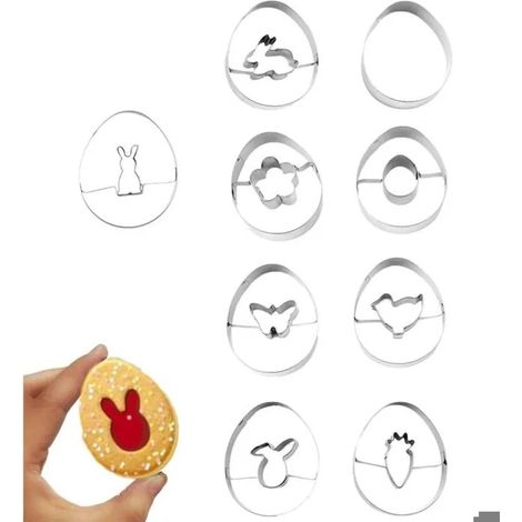 Lot de 9 emporte-pièces de Pâques à faire soi-même, moules à gâteaux en acier inoxydable, outils de pâtisserie et de décoration. (1/4)