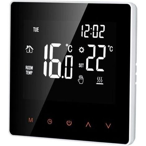 Thermostat numérique 16 A - Écran LCD - Écran tactile - Programmable - Pour maison, école, bureau, hôtel, blanc (1/5)