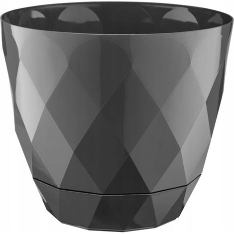 Vaso da fiori Karo in plastica color antracite con sottovaso, 22 cm
