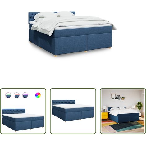 vidaXL LED-Beleuchtung - Boxspringbett mit Matratze Blau 180x200 cm Stoff (1/5)